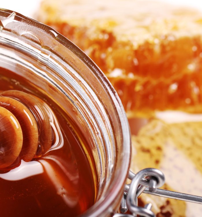 Close up of jar with fresh honey